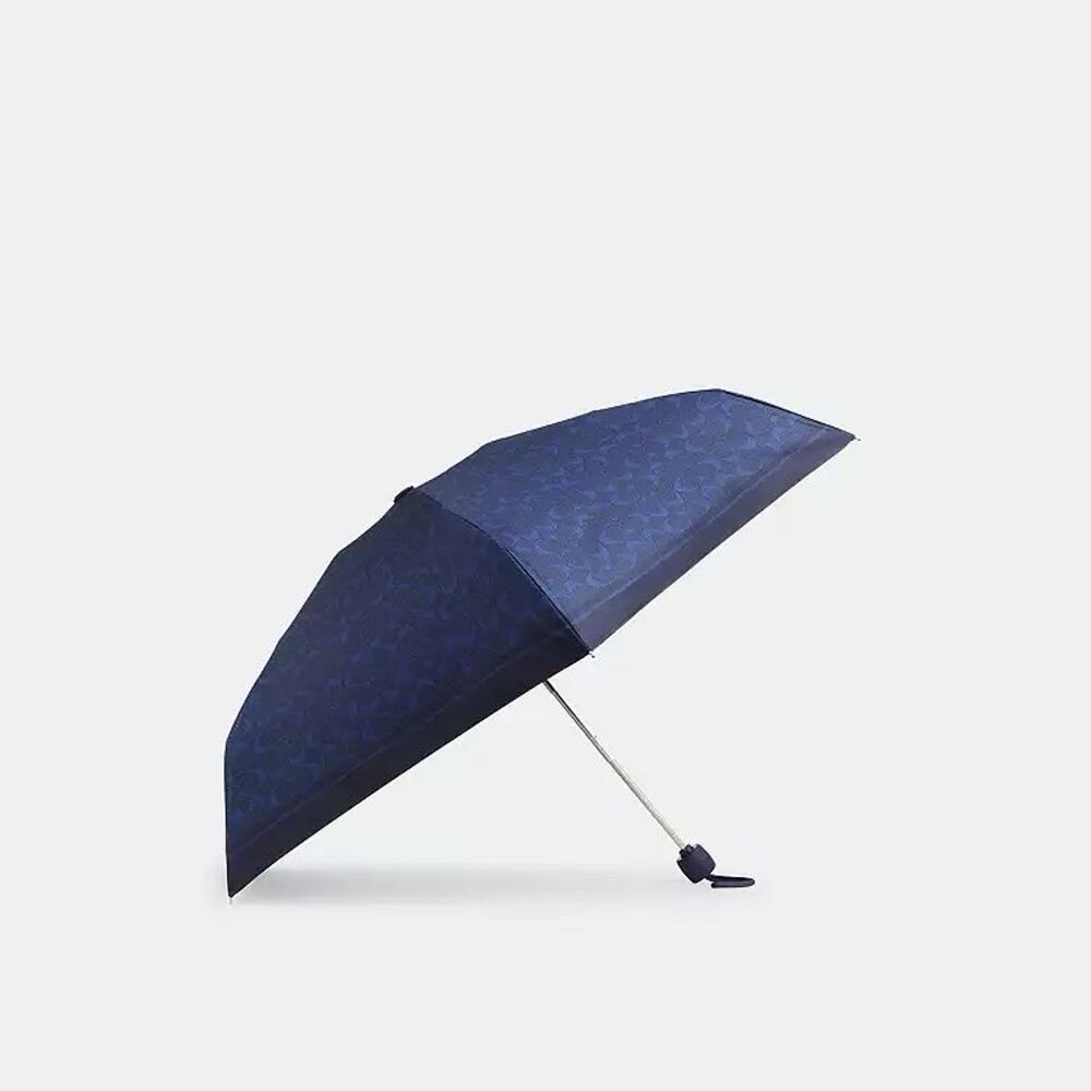 NWT Coach Uv Protection Mini Umbrella Signature Print CZ197 Silver/Navy